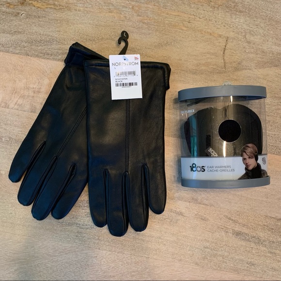 NWT Men's Winter Accessories Lot Nordstrom Leather Gloves + Ear Muffs Warmers - Picture 1 of 7